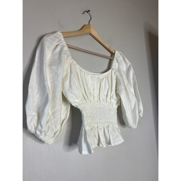 NEW Faithfull The Brand Puff Sleeves Elastic Cuff Kinsley Top Plain White Size:4 - Picture 3 of 7